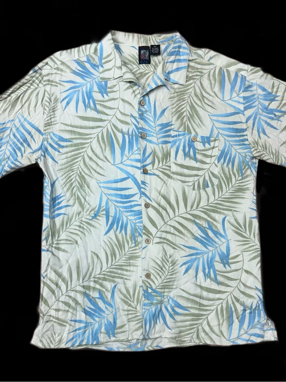 VTG Vintage Men L Montage Tropical Print Short Sleeve Button-Down Hawaiian Shirt